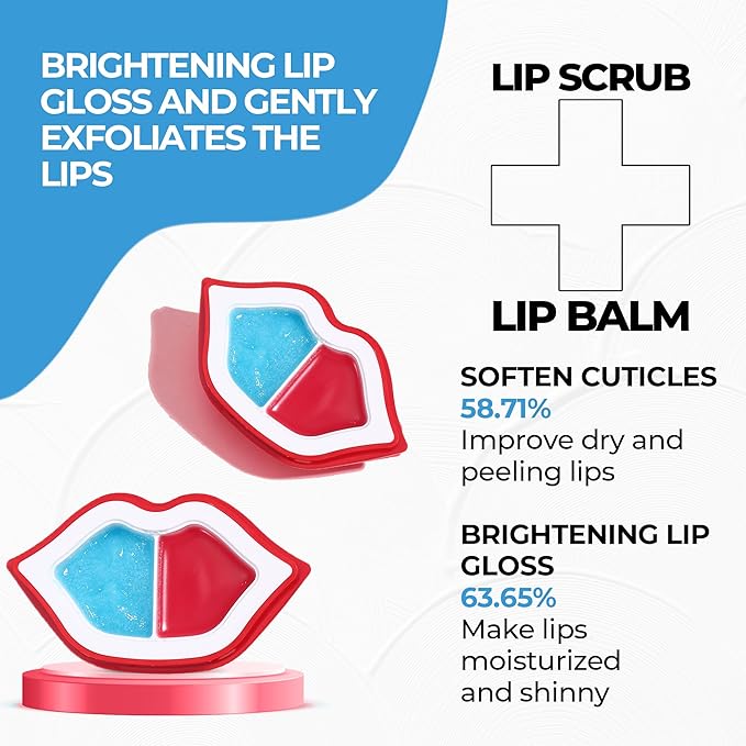 Lip Care Kit – 2-in-1 Lip Scrub and LipBalm Set – Blueberry Lip Exfoliator and Strawberry Lip Balm Hydrating – Complete Set for Gentle Exfoliation and Moisturizing