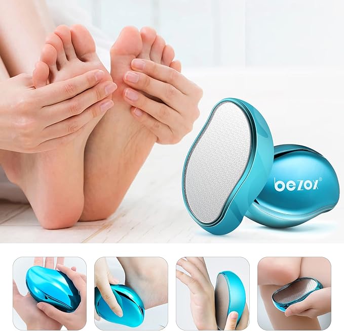 BEZOX Glass Foot File, Foot Scrubber for Dead Skin, Pedicure File Callus Remover for Wet and Dry Feet, Portable Nano Crystal Pumice Stone for Cracked Heel - Shinning Blue