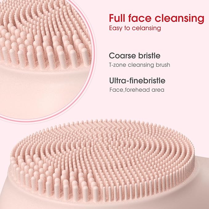Facial Cleaning Brush, Facial Scrub Waterproof Facial Scrub Brush, Men & Women Rechargeable Facial Electric Facial Scrub Cleansing Brush Pink