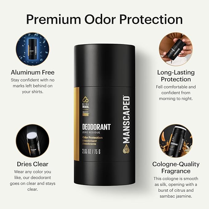 MANSCAPED® UltraPremium Deodorant, Aluminum-Free Clear Formula, Soft and Comfortable with Cologne-Quality Fragrance for Under Arm Odor Protection, 2.65 oz Stick (1 Pack)