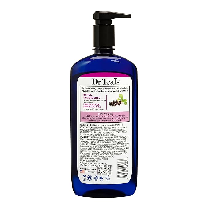 Dr Teal's Body Wash with Pure Epsom Salt, Black Elderberry with Vitamin D & Essential Oils, 24 fl oz