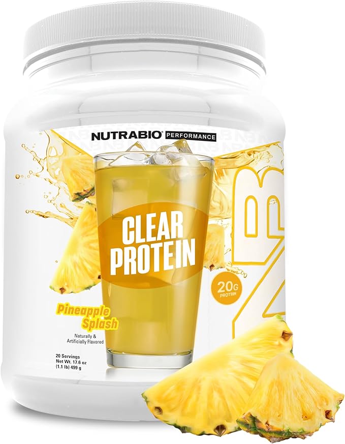 NutraBio Clear Whey Isolate Protein Powder, Delicious & Refreshing Fruit Flavors, Protein Juice, No Milky Taste, No Foam, Zero Sugar, Pineapple Splash, 20 Servings