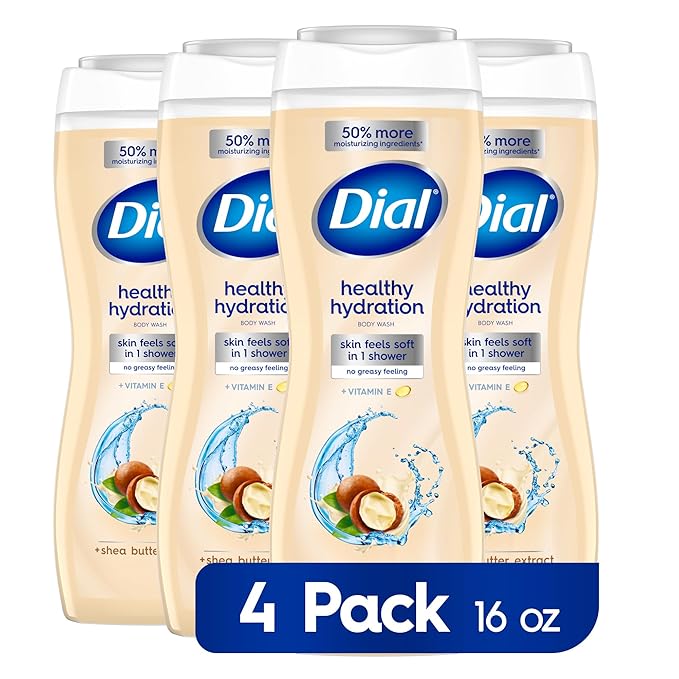 Dial Body Wash, Healthy Hydration, Shea Butter Extract plus Vitamin E, 16 fl oz (Pack of 4)
