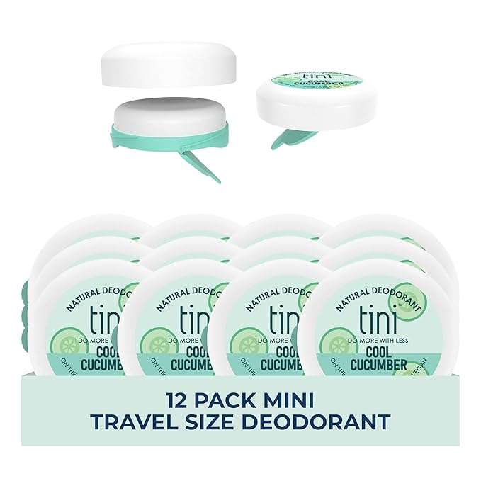 Tini Naturals Mini Travel Size Deodorant, Unisex Aluminum Free Deodorant with Coconut Oil & Shea Butter, 0.4oz each (12 Pack), Cool Cucumber Scent
