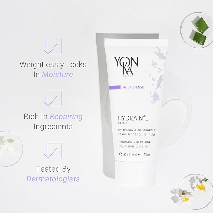 Yon-Ka Daily Reparative Moisturizer, Hydra No. 1 Creme - Rich Anti-Aging Skincare with Hyaluronic Acid, Vitamins A, C & E for Dry Skin, Paraben-Free, 15ml