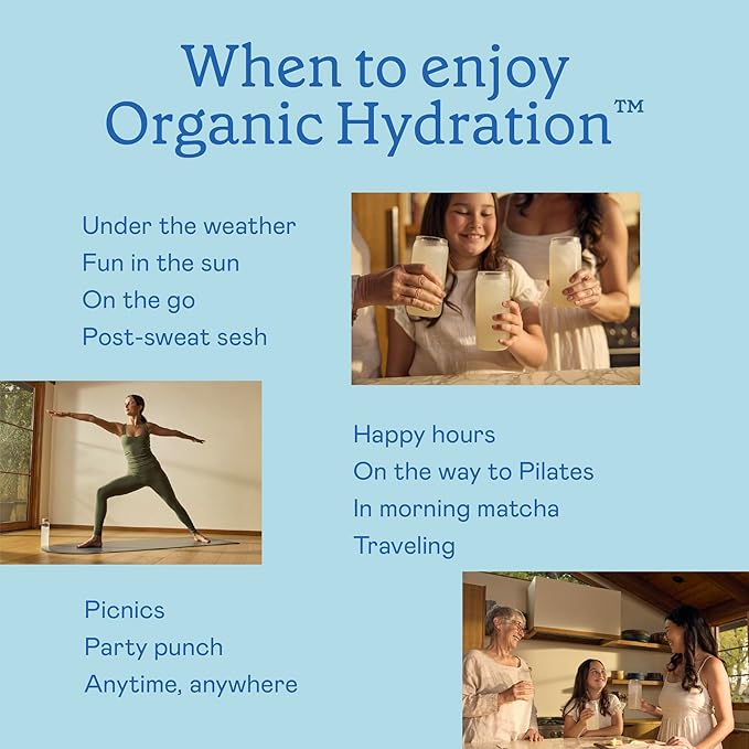 GOODONYA Organic Hydration Electrolyte Drink Mix, Certified Organic Hydration Powder, Non-GMO, Biochecked Glyphosate Free, Low Sugar, Lemonade Flavor, No Artificial Flavors, 6 Servings