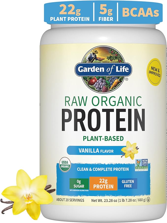 Garden of Life Organic Vegan Vanilla Protein Powder 22g - Vitamin Code Vitamin C 120 Capsules Bundle
