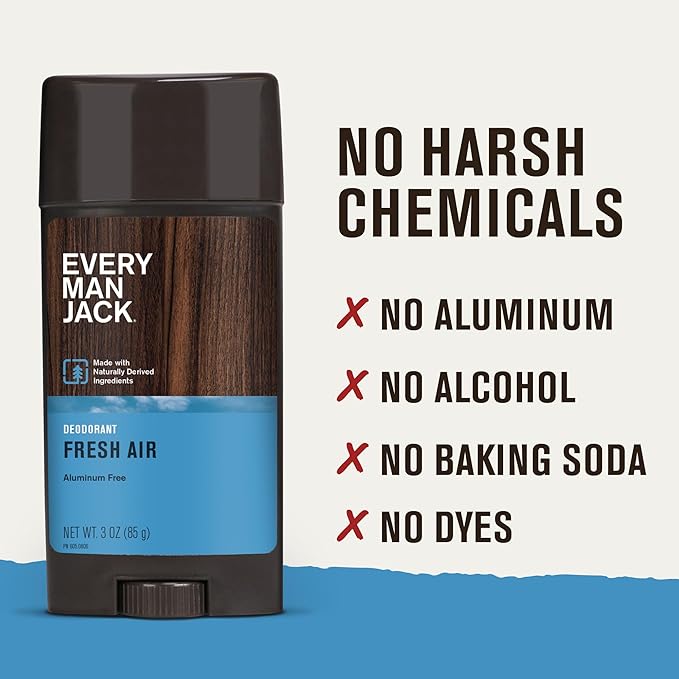 Every Man Jack Fresh Air Men’s Deodorant - Stay Fresh with Aluminum Free Deodorant For all Skin Types - Odor Crushing, Long Lasting, with Naturally Derived Ingredients - 3oz (2 Pack)