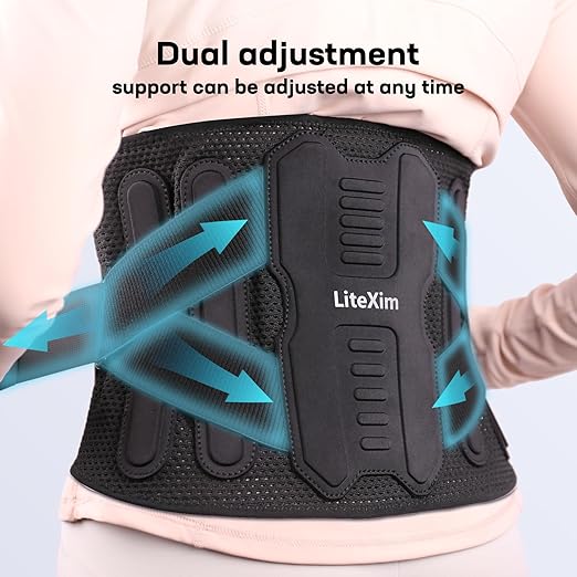 Pro Back Brace for Men Women Lower Back Pain Relief with Rigid Bionic Support & Massager Pad, Air Mesh Lumbar Belt for Sciatica, Hernia Disc, Scoliosis, Adjustable Brace for Spinal (Black, Small(Belly: 27"-33"))