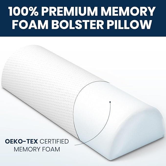 Everlasting Comfort Knee Pillow for Back Sleeping, Comfortable Pure Memory Foam Half Moon Bolster Pillow for Legs - Under Knee Pillow for Sleeping, Leg Pillow for Back Pain