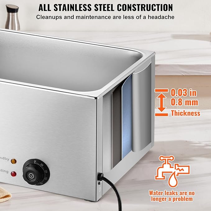 VEVOR Commercial Food Warmer 24QT Bain Marie 1200W Electric Buffet Warmer Steam Table Food Warmer Countertop Stainless Steel Food Warmer Wet or Dry Use for Parties, Catering and Restaurant