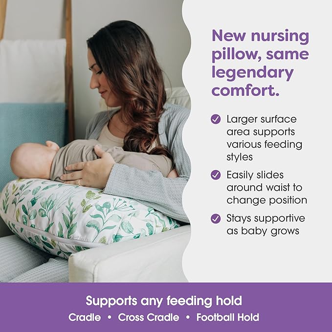 Boppy Nursing Pillow, Green Sage Leaf, Larger, More Supportive Pillow for Breastfeeding and Bottle Feeding; Firmer Fill, Higher Lift, Larger Area Than Original Nursing Pillow; JPMA Certified