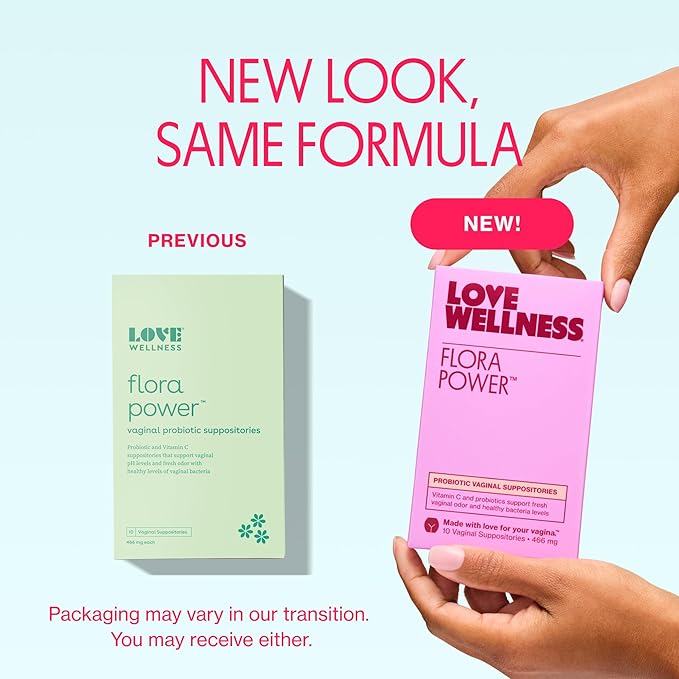 Love Wellness Flora Power | Vaginal Probiotic Suppositories with Vitamin C for Vaginal Health | Vaginal Suppository for Healthy pH Balance & Vaginal Care | Fragrance-Free | 10 Count