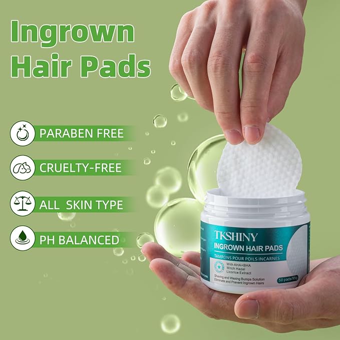 Ingrown Treatment Hair Pads, Ingrown Treatment Pads with AHA+BHA, Ingrown Hair Wipes For Bikini Area, Razor Bumps, Underarm , Exfoliate Skin,Ingrown Hair Serum for Face, Neck, 50 Pads