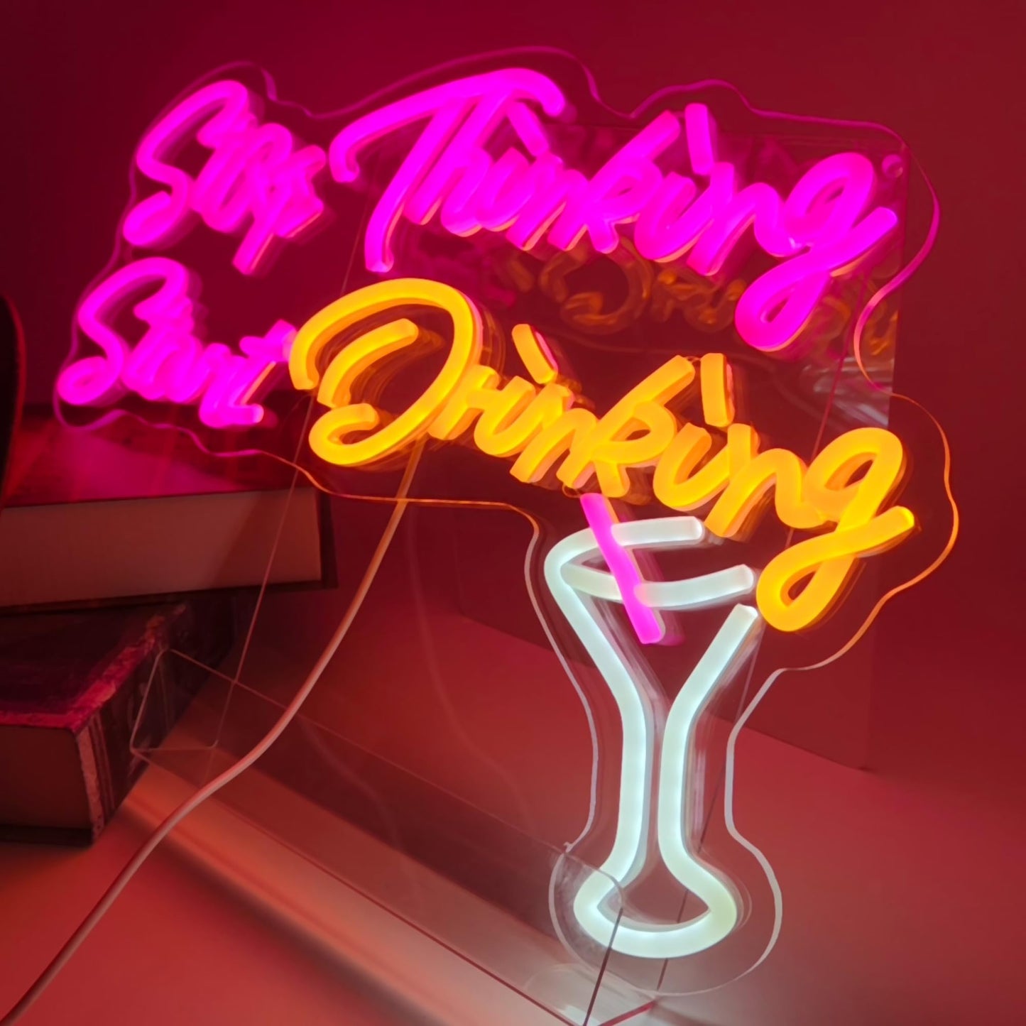 Stop Thinking Start Drinking Led Neon Bar Beer Signs for Home Bar Pub, Letter Neon Lights for Wall Decor, USB Light Up Sign Neon for Home, Man Cave,Party, Club, Restaurant