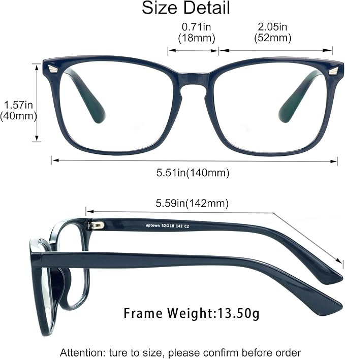 YEIN Bifocal Reading Glasses with Blue Light Blocking Lenses, Bifocal Reader for Women and Men, Vintage Square frame with Spring Hinge (+0.75/+3.50 magnification)