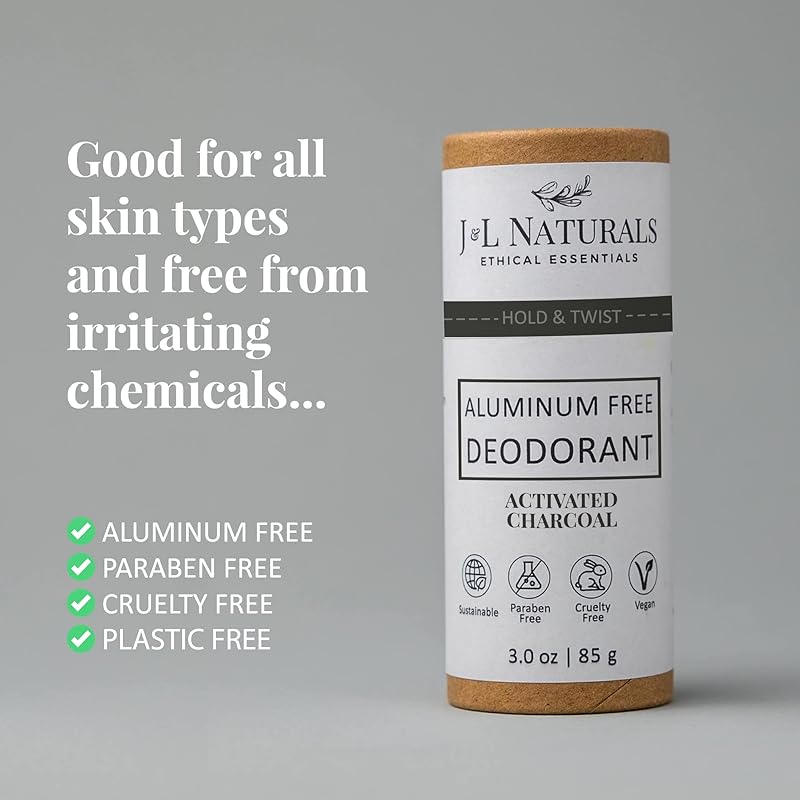 J&L Naturals Aluminum Free Deodorant for Men & Women | 100% Natural Ingredients With Coconut Oil, Shea Butter, & Essential Oils | Sustainable, Eco-Friendly (Activated Charcoal, 3.0 Oz (Pack of 2))