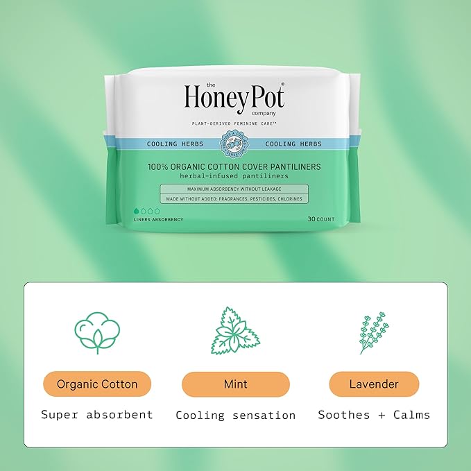 The Honey Pot Company - 120 ct - Herbal Everyday Panty Liners for Women - Infused w/Essential Oils for Cooling Effect & Organic Cotton Cover - Feminine Care - FSA & HSA Eligible