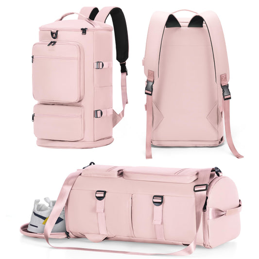 MIYCOO Gym Bag for Women Men - 3 in 1 Duffle Bag and Gym Backpack with Shoes Compartment and Wet Pocket - Sports Bag Carry On Weekender Overnight Backpack for Travel, Pink