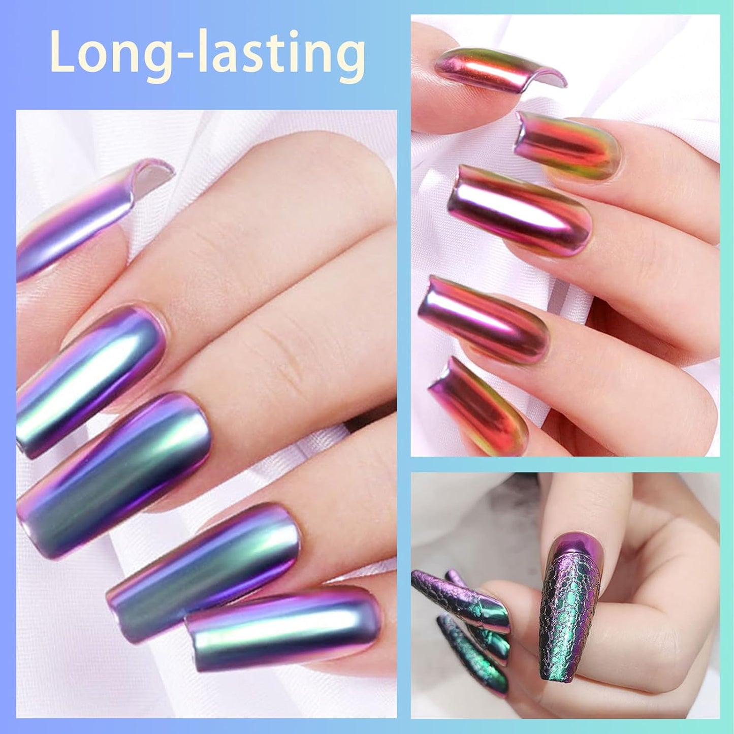 Allstarry White Chrome Nail Powder, 4 PCS Color-Shift Chameleon Mica Powder Aurora Chrome Effect Glitter Dust Iridescent Pearlescent Pearl Pigment for Gel Polish Nail Art Decoration, Resin Craft