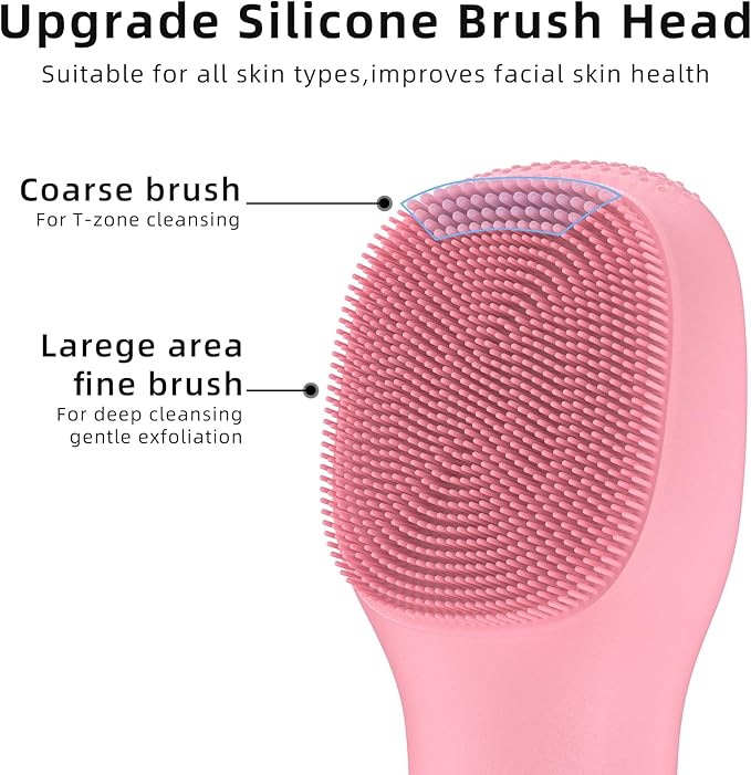 Facial Cleansing Brush Portable Waterproof Rechargeable Face Wash Brush, Electric Deep Cleaning for Men & Women (Pink)
