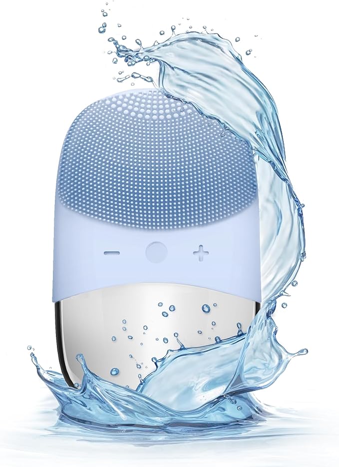 Silicone Face Scrubber, SIWIEY IPX7 Waterproof Sonic Facial Cleansing Brush, USB Rechargeable Sonic Massage Face Brush for Deep Cleansing, Gentle Exfoliating and Massaging (Blue)