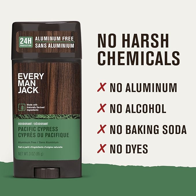 Every Man Jack Pacific Cypress Men’s Deodorant - Stay Fresh with Aluminum Free Deodorant For all Skin Types - Odor Crushing, Long Lasting, with Naturally Derived Ingredients - 3oz (2 Pack)