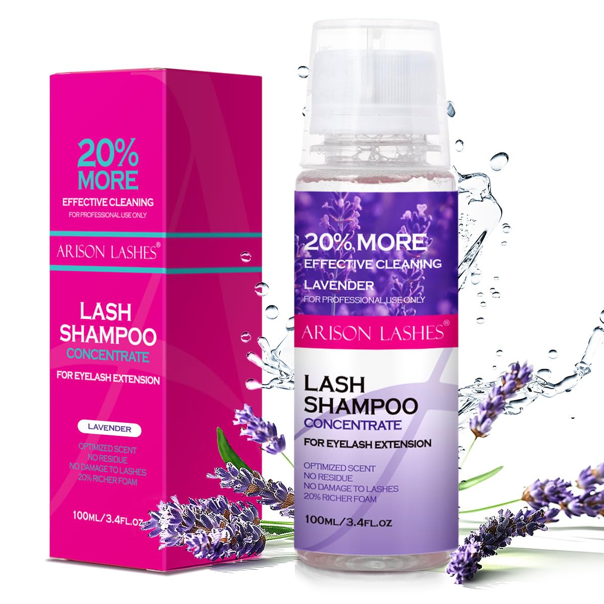 ARISON LASHES Lash Shampoo Concentrate for Lash Extensions 100ML Eyelash Cleanser Concentrate Oil-Free Eyelash Extension Shampoo with Salon Home Care(Lavender)