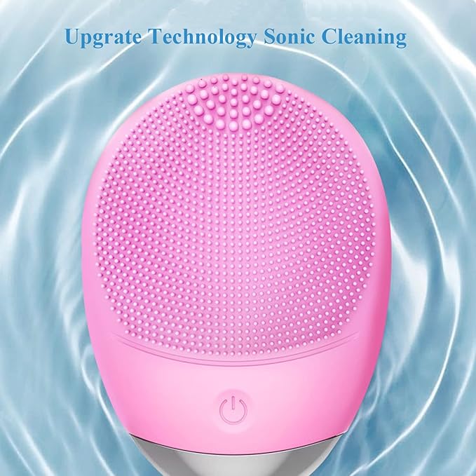 Facial Cleansing Brush, 3-in-1 Electric Soft Silicone Waterproof Face Scrubber, USB Rechargeable IPX7 Waterproof Sonic Vibrating Face Brush for Deep Cleansing, Gentle Exfoliating and Massaging