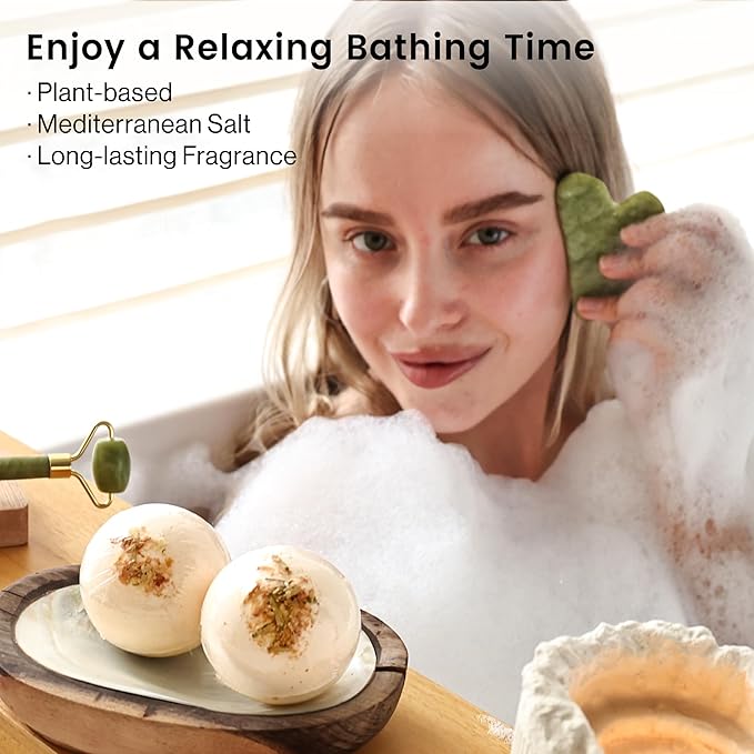 Rena Chris Gua Sha Facial Tool & Face Roller Set, Massage Spa Basket Set, Face Massager Tools Suitable for Skin Care Daily Routine, Puffiness, Body Massage