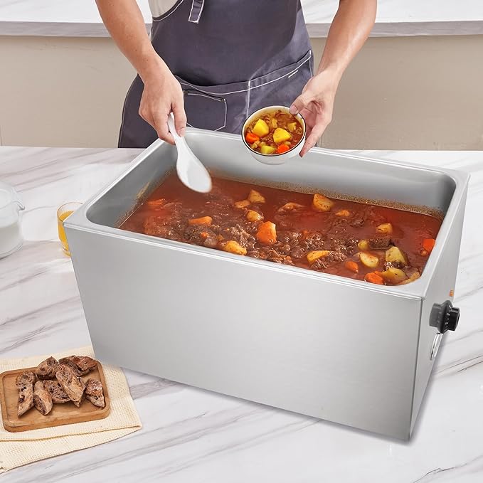 VEVOR Commercial Food Warmer 24QT Bain Marie 1200W Electric Buffet Steam Table - Countertop Stainless Steel for Wet or Dry Use - Parties, Catering and Restaurant