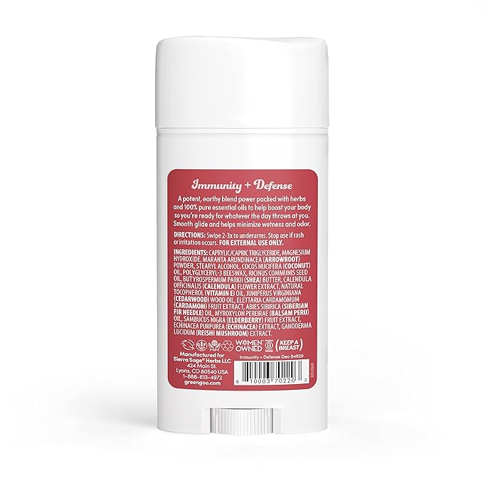 Green Goo Herbal Deodorant for Men and Women, Immunity + Defense with Cedarwood, Siberian Fir, Reishi Mushrooms, and Echinacea, 2.25 Ounce