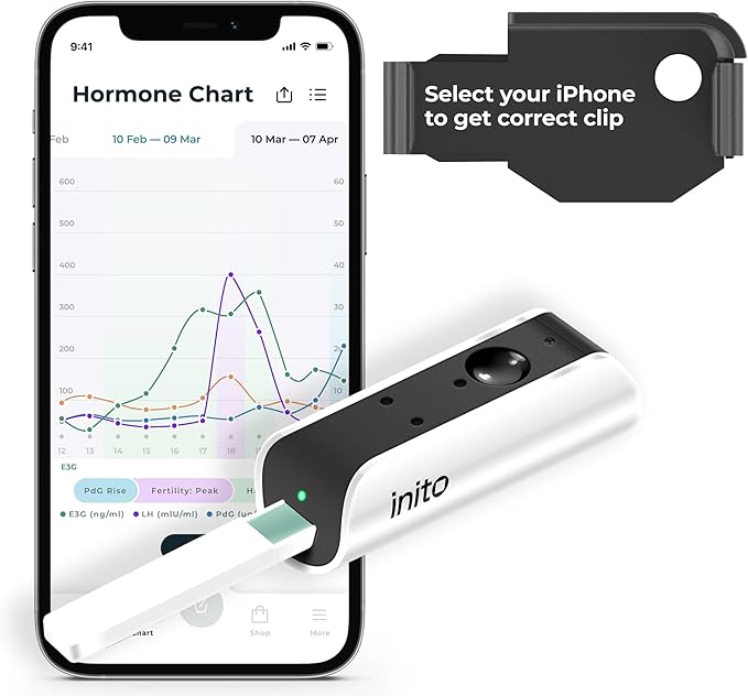 Inito Fertility Monitor & Hormone Tracker for Women | Estrogen, LH, PdG (Urine Metabolite of progesterone), FSH | Track and Confirm Ovulation | Includes 15 Test Strips (iPhone X/Xs / 11 Pro)