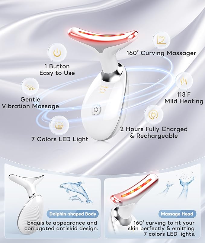 Light Based Multifunctional Facial Massager, 7 Color Portable Face Massager Tool for Skin Care, Glossy White