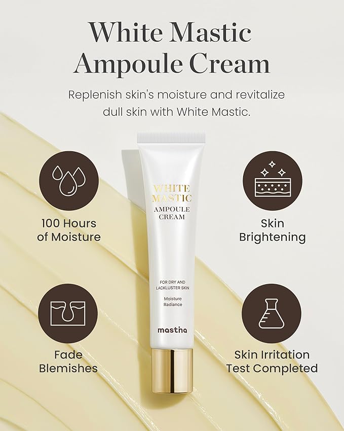 MASTINA White Mastic Essential Skin Care Set- Cream, Ampoule Massager Roller Stick & Sheet Mask Set for Skin Care. Korean Skin Care. Vegan Collagen, Beta-Glucan