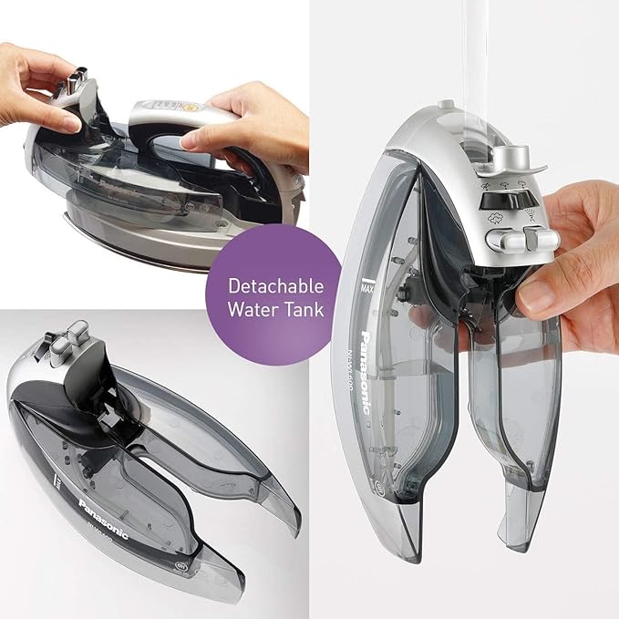 Panasonic NI-WL600 Cordless Steam/Dry Iron, 1500W Wide Stainless Steel Plate, Silver/Black