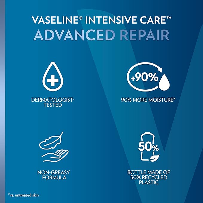 Vaseline Intensive Care Unscented Advanced Repair Body Lotion - Ultra-Hydrating with Lipids for Extremely Dry Skin, 20.3 oz, Pack of 3