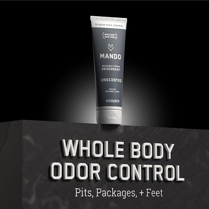 Mando Whole Body Deodorant - Invisible Cream Tube and Solid Stick - 72 Hour Odor Control - Aluminum Free, Baking Soda Free, Skin Safe - 3.0 Ounce Tube and 2.6 Ounce Solid Stick Bundle - Unscented