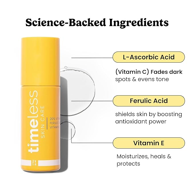 Timeless Skin Care Vitamin C Serum with Vitamin E & Ferulic Acid - Serum - for Oily & Dry Skin - Fragrance-Free - 1.7 Fl oz