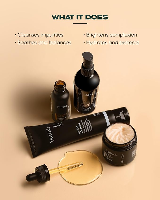 Buttah Skin Supreme Kit for Melanin Rich Skin | CocoShea Revitalizing Cream 2 oz | Vitamin C Serum 1 oz | Cleanser 3.4 oz | Rosewater Toner 3.4 oz | Black Owned Skincare