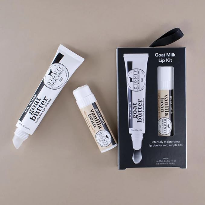 Dionis Goat Milk Lip Care Set – Original Sugar Lip Scrub & Overnight Mask + Vanilla Bean Overnight Lip Mask & Balm Duo for Deep Hydration and Chapped Lip Repair
