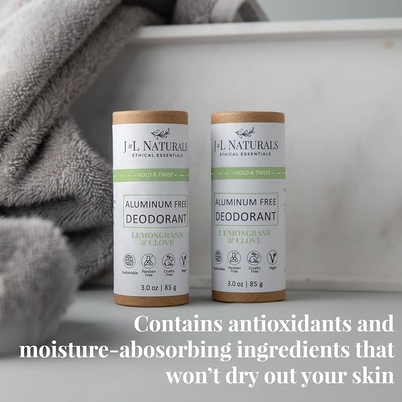 J&L Naturals Aluminum Free Deodorant for Men & Women | 100% Natural Ingredients With Coconut Oil, Shea Butter, & Essential Oils | Sustainable, Eco-Friendly (Lemongrass & Clove, 3.0 Oz (Pack of 2))