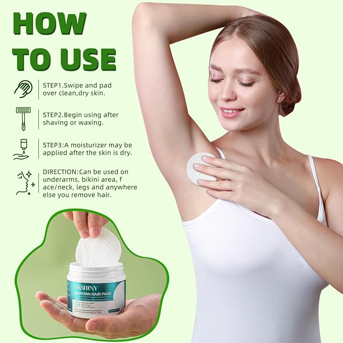 Ingrown Treatment Hair Pads, Ingrown Treatment Pads with AHA+BHA, Ingrown Hair Wipes For Bikini Area, Razor Bumps, Underarm , Exfoliate Skin,Ingrown Hair Serum for Face, Neck, 50 Pads