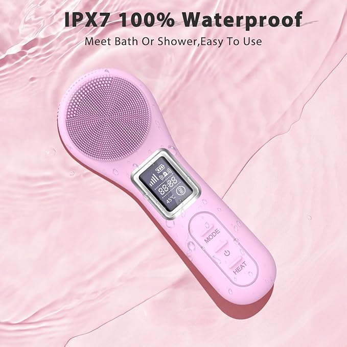 Face Scrubber Facial Cleansing Brush, Electric Silicone Sonic Face Brush with LCD Screen, Rechargeable, Waterproof, for Deep Cleansing,Thermal Massager Skin Care Routine Men Women
