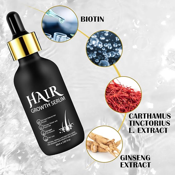 Hair Growth Oil and Derma Roller 0.25mm Scalp Kit, Natural Serum With Biotin, Microneedle Beard Roller for Thicker Longer Fuller Hair and Beard - 2.02 Oz