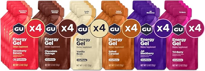 GU Energy Original Sports Nutrition Energy Gel, Vegan, Gluten-Free, Kosher, and Dairy-Free On-the-Go Energy for Any Workout, 24-Count, Assorted Flavors