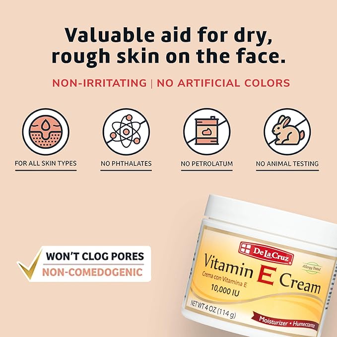 De La Cruz Vitamin E Cream for Face + Vitamin E Lotion for Skin Bundle - Moisturizing Skin Care for All Skin Types - Made in USA