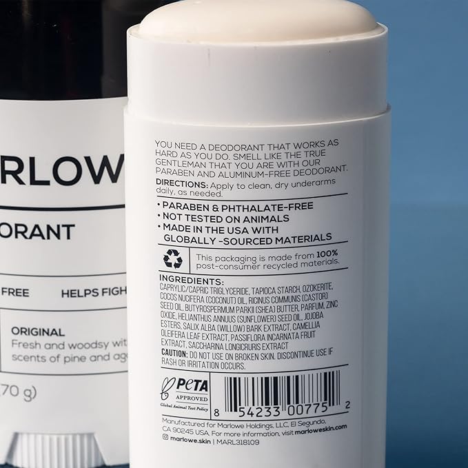 No. 024 Mens Deodorant 2.5 oz, Natural Deodorant for Men, Aluminum Free Stick, Made with Coconut Oil, Shea Butter & Jojoba, Only No-Nonsense Ingredients, Fresh & Woodsy Scent