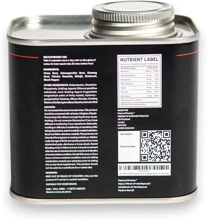 Hard Supplement for Men - Black Maca & Ashwagandha Root - Natural Performance Support - Enhances Energy, Vitality, Hormonal Balance - 120 Capsules - Vegetarian-Friendly Formula