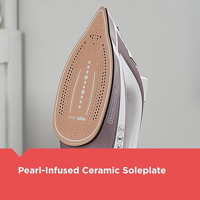 BLACK+DECKER Pearl Iron, IR2398, 50% Smoother Gliding with Pearl-Infused Ceramic Soleplate, Powerful Steam, 8 Foot Cord, Vertical Steam Function